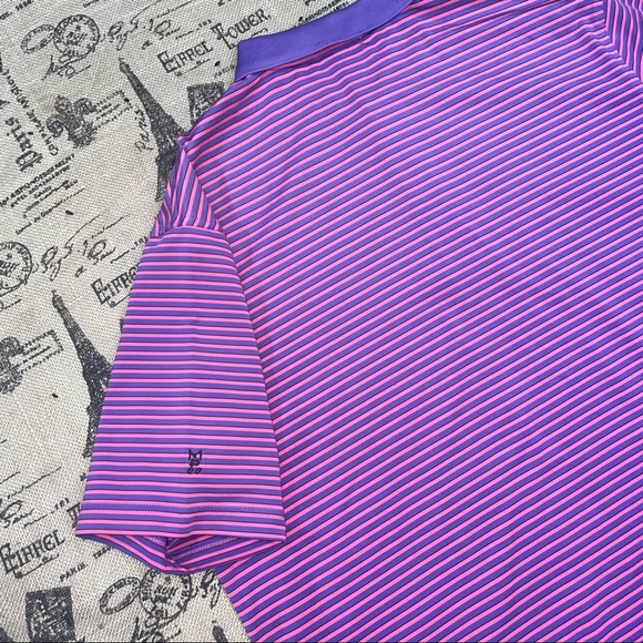 Peter Millar Summer Comfort Purple/Pink Striped Short Sleeve Polo Shirt Size XL - Picture 10 of 10